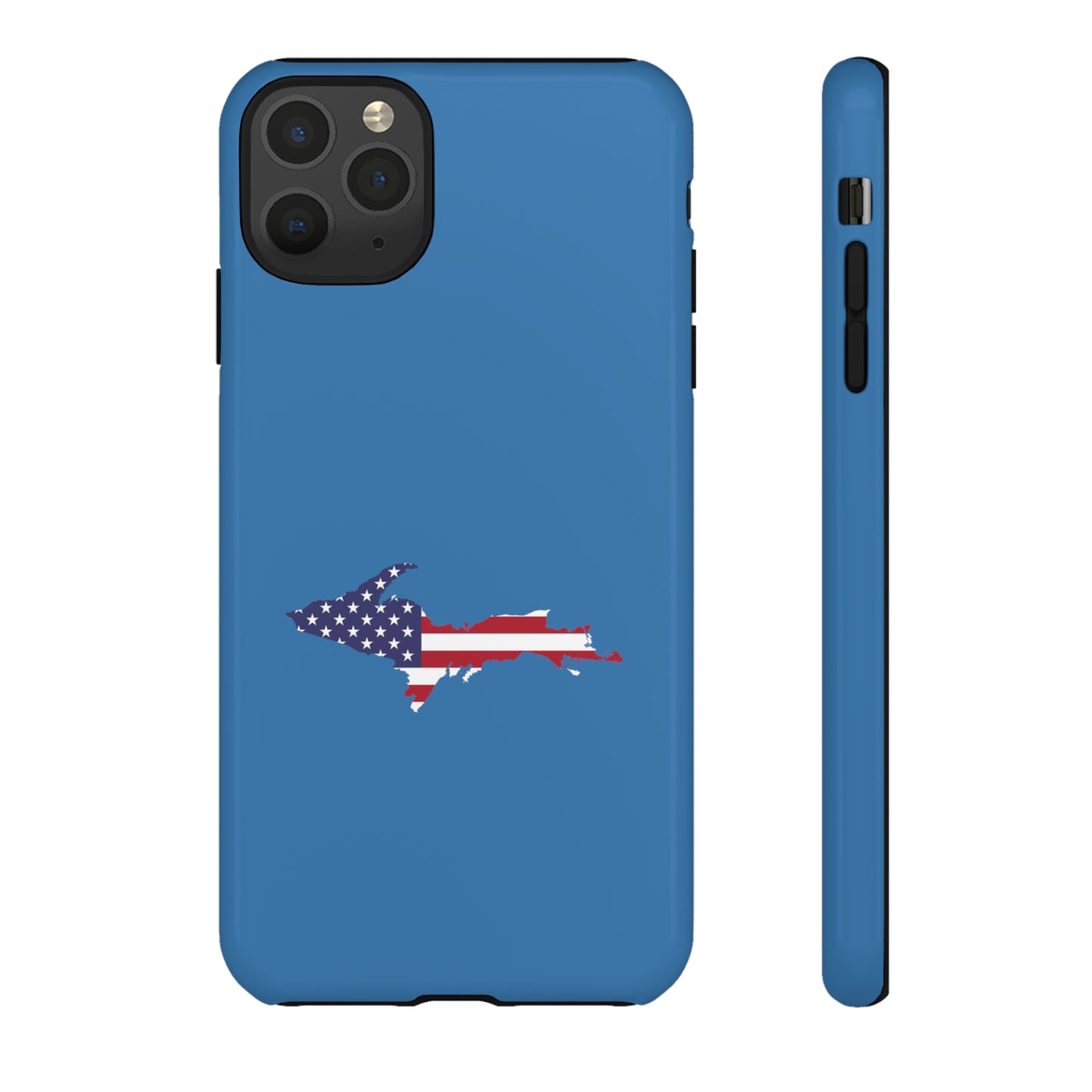 Michigan Upper Peninsula Tough Phone Case (Lake Superior Blue w/ UP USA Flag Outline) | Apple iPhone