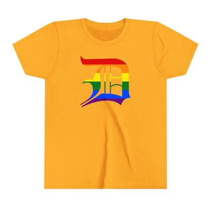 Detroit 'Old English D' T-Shirt (Rainbow Pride Edition) | Youth Short Sleeve