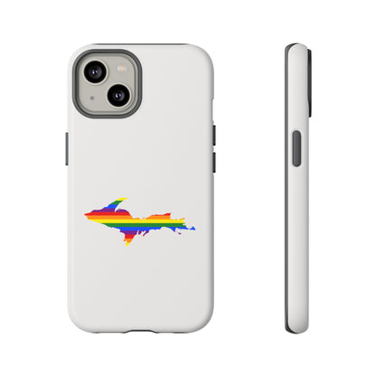 Michigan Upper Peninsula Tough Phone Case (Birch Bark White w/ UP Pride Flag Outline) | Apple iPhone