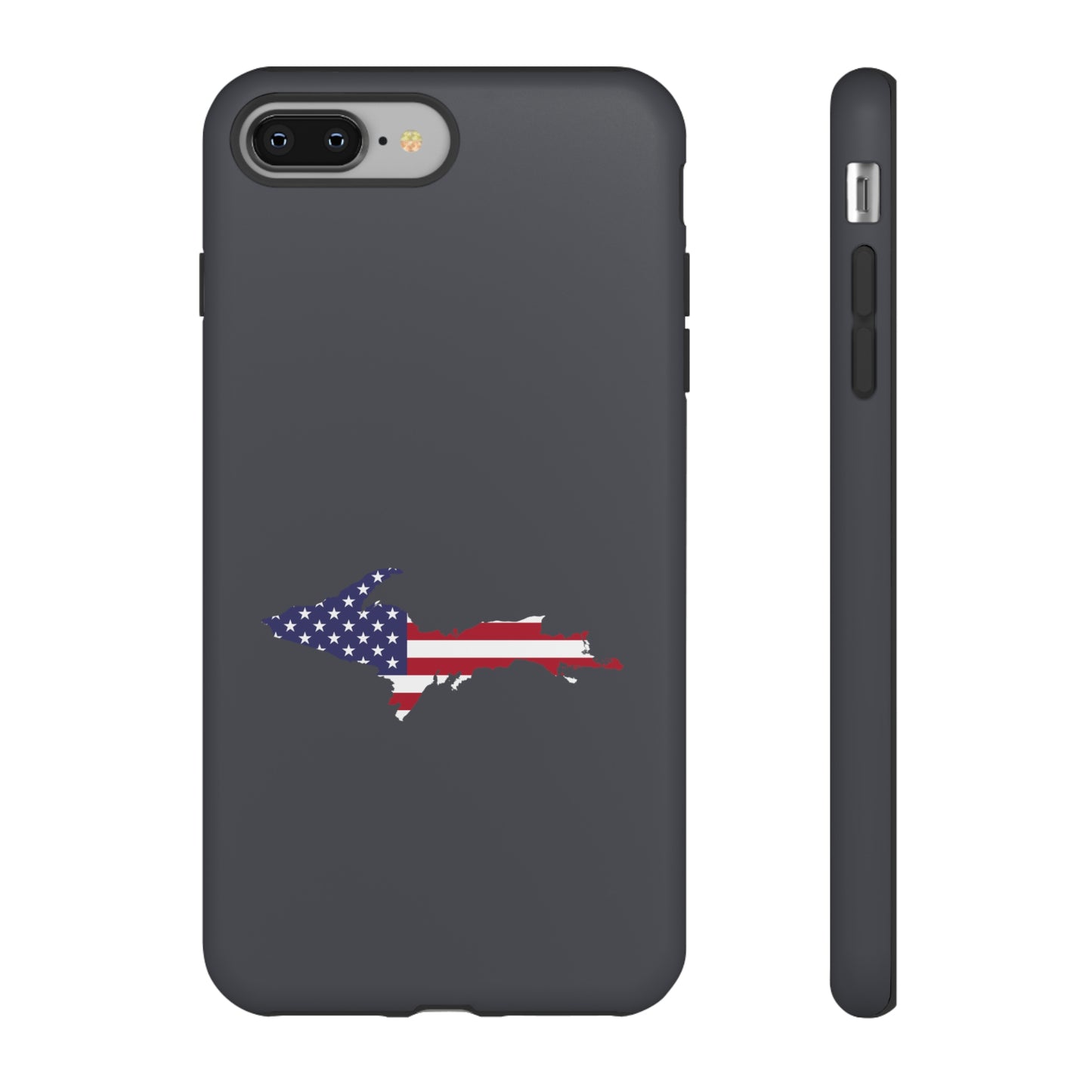 Michigan Upper Peninsula Tough Phone Case (Iron Ore Grey w/ UP USA Flag Outline) | Apple iPhone