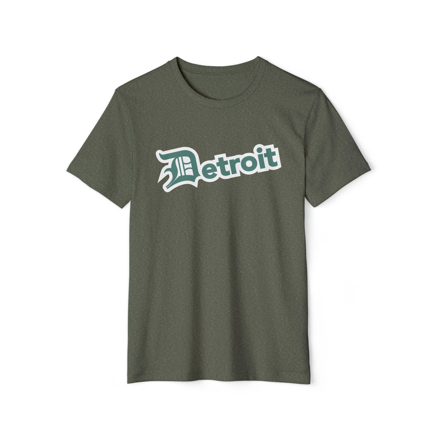 'Detroit' T-Shirt (Copper Green Old English 'D') | Unisex Recycled Organic