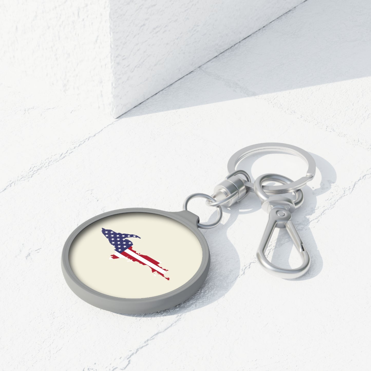 Michigan Upper Peninsula Keyring (w/ UP USA Flag) | Ivory White