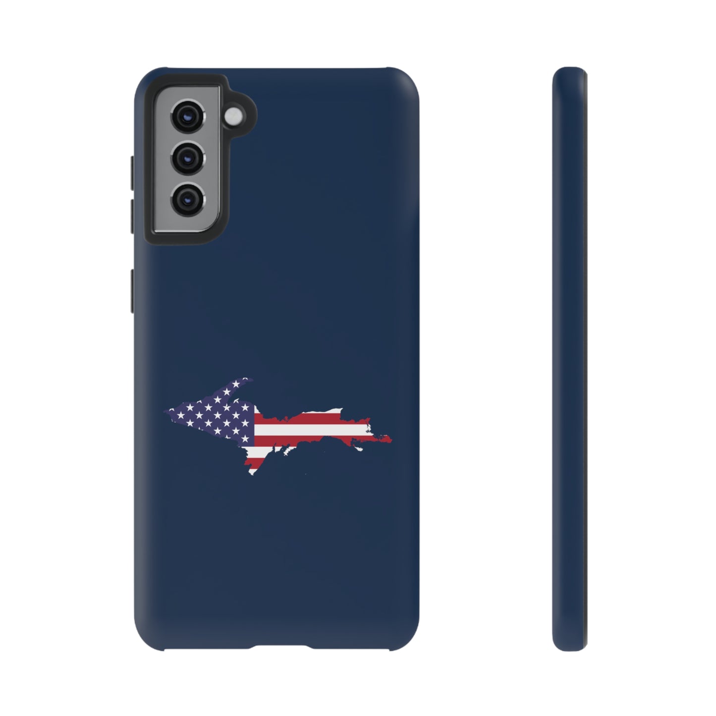 Michigan Upper Peninsula Tough Phone Case (Navy w/ UP USA Flag Outline) | Samsung & Pixel Android