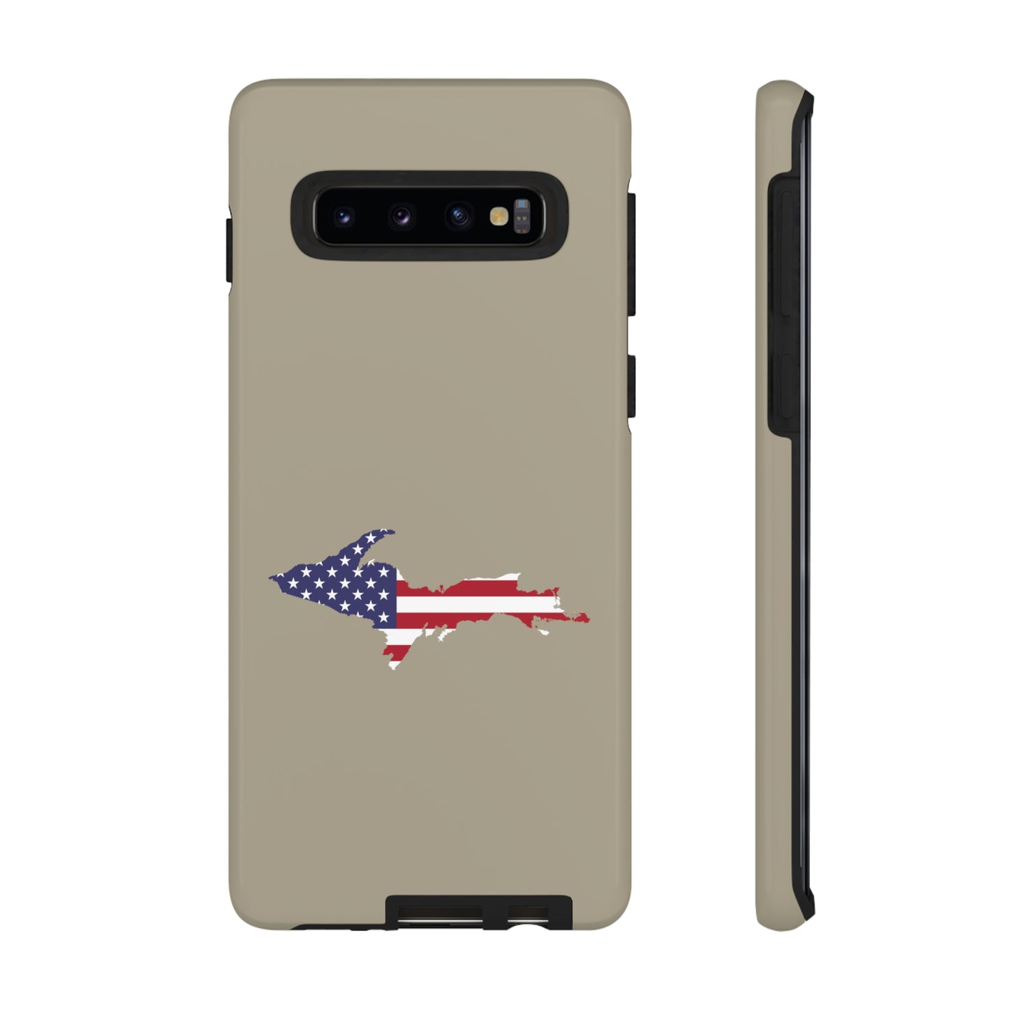 Michigan Upper Peninsula Tough Phone Case (Petoskey Stone Beige w/ UP USA Flag Outline) | Samsung & Pixel Android