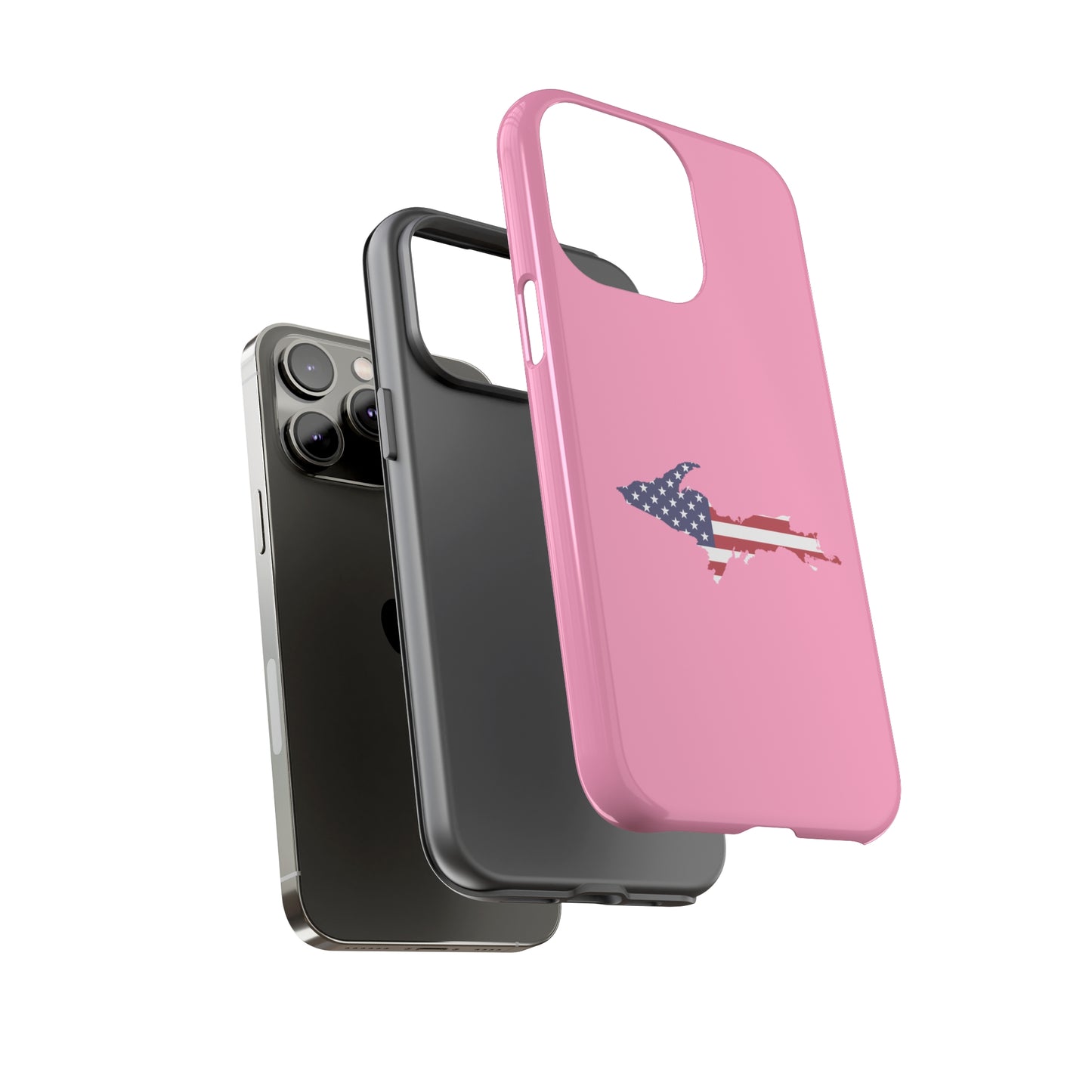 Michigan Upper Peninsula Tough Phone Case ('67 Caddie Pink w/ UP USA Flag Outline) | Apple iPhone