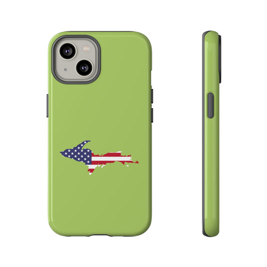 Michigan Upper Peninsula Tough Phone Case (Gooseberry Green w/ UP USA Flag Outline) | Apple iPhone