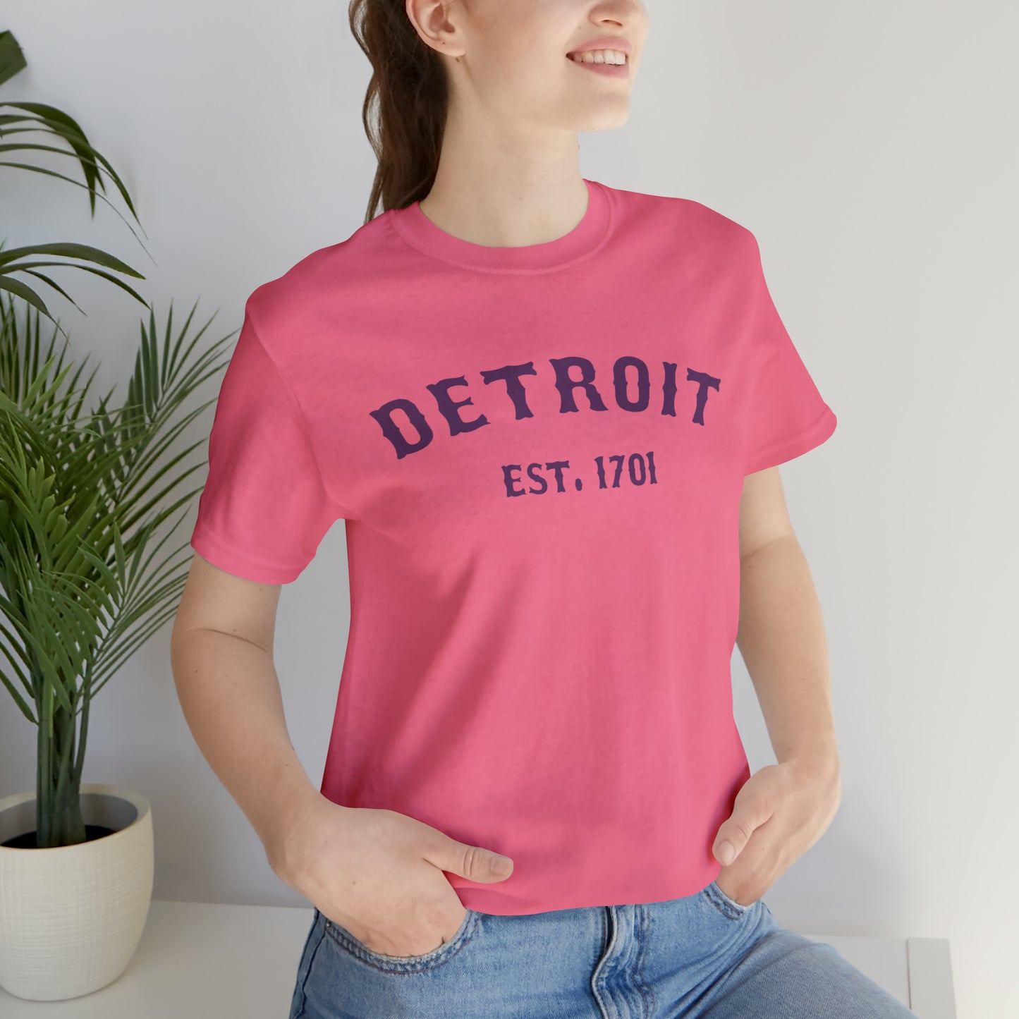 'Detroit EST. 1701' T-Shirt (Plum Ballpark Font) | Unisex Standard