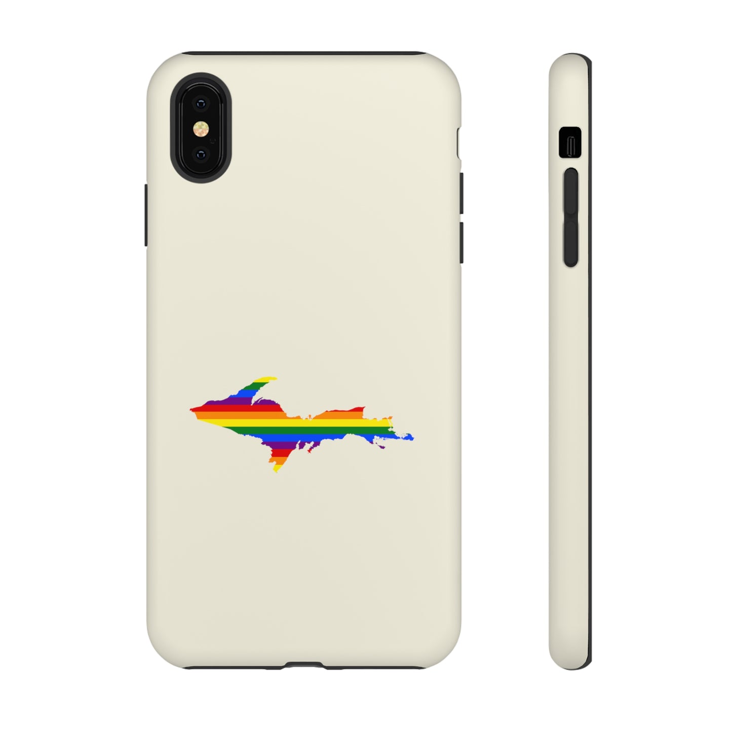 Michigan Upper Peninsula Tough Phone Case (Ivory Color w/ UP Pride Flag Outline) | Apple iPhone