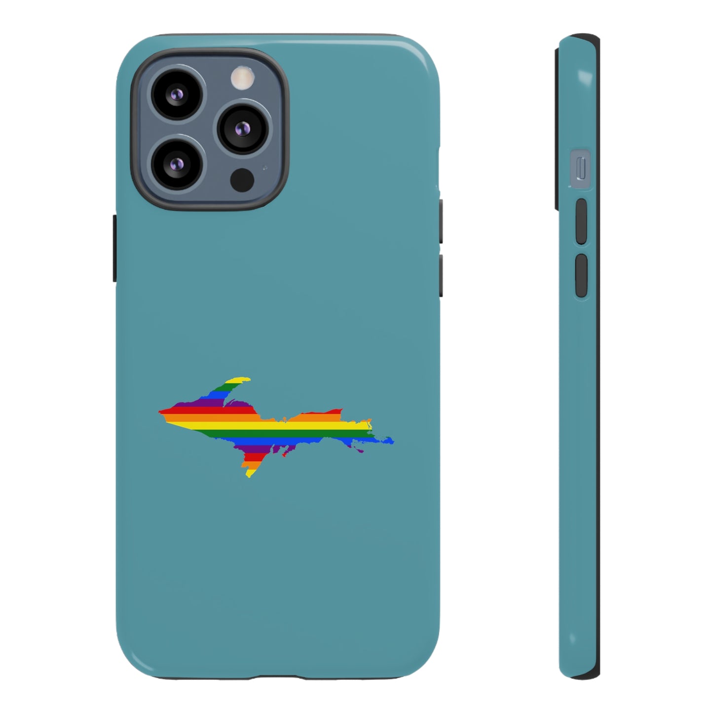 Michigan Upper Peninsula Tough Phone Case (Lake Huron Blue w/ UP Pride Flag Outline) | Apple iPhone