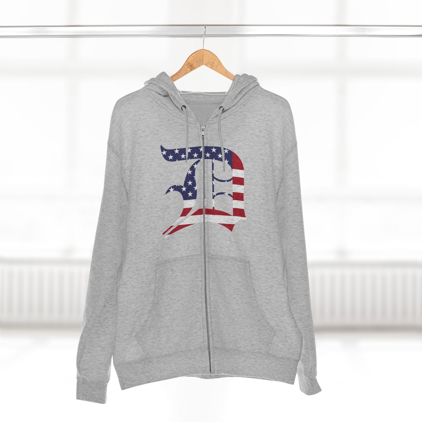 Detroit 'Old English D' Hoodie (Full-Body Patriotic Edition) | Unisex Full Zip