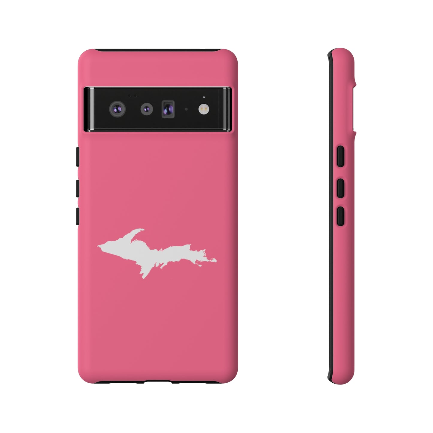 Michigan Upper Peninsula Tough Phone Case (Rhodochrosite Pink w/ UP Outline) | Samsung & Pixel Android