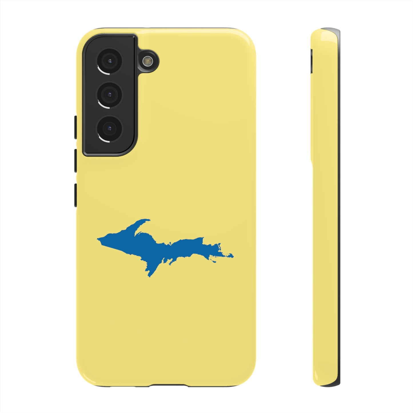 Michigan Upper Peninsula Tough Phone Case (Yellow Cherry w/ Azure UP Outline) | Samsung & Pixel Android