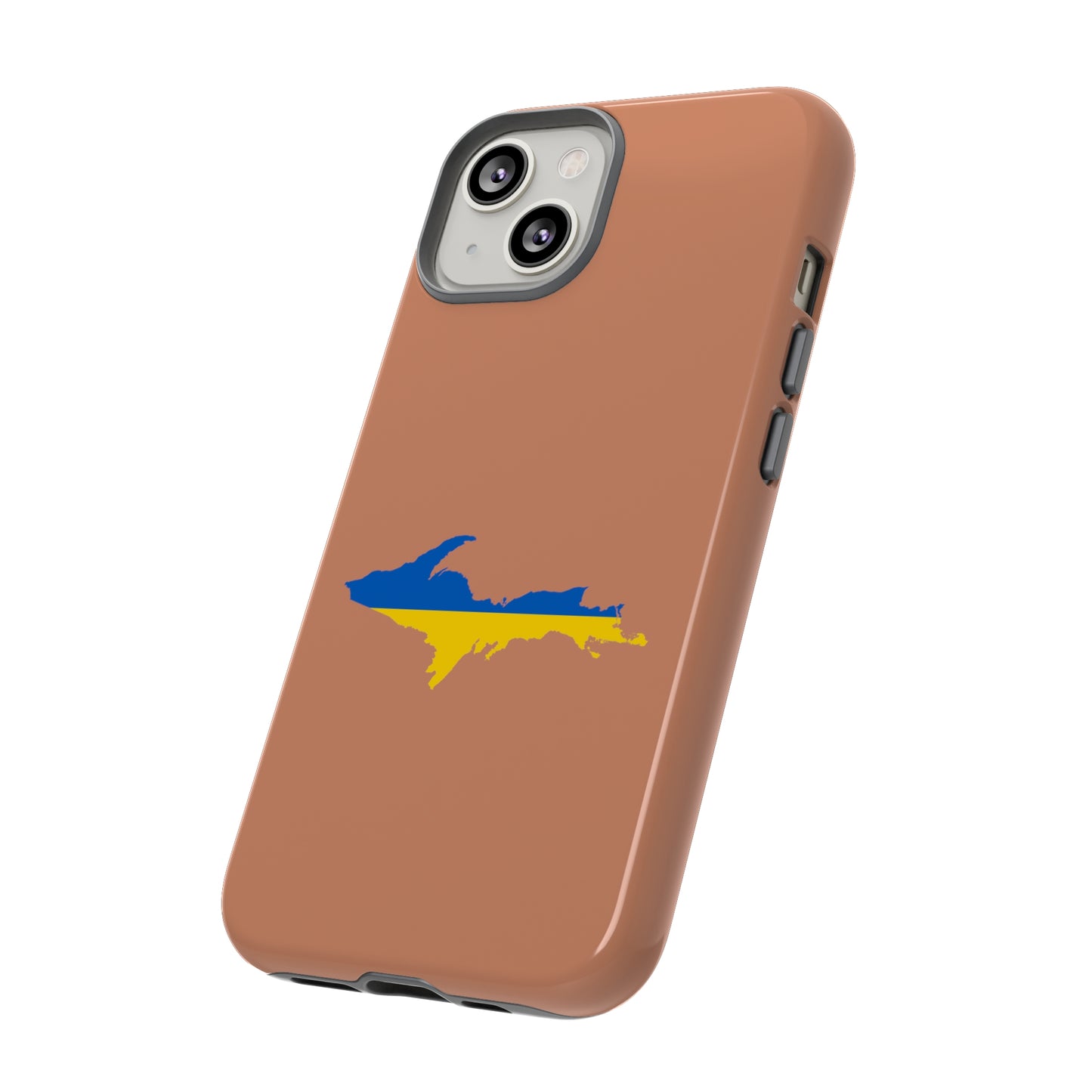 Michigan Upper Peninsula Tough Phone Case (Copper Color w/ UP Ukraine Flag Outline) | Apple iPhone