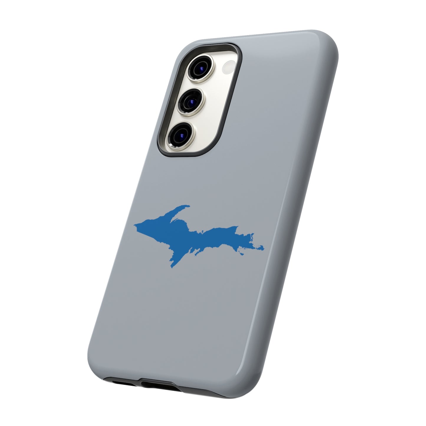 Michigan Upper Peninsula Tough Phone Case (Silver w/ Azure UP Outline) | Samsung & Pixel Android