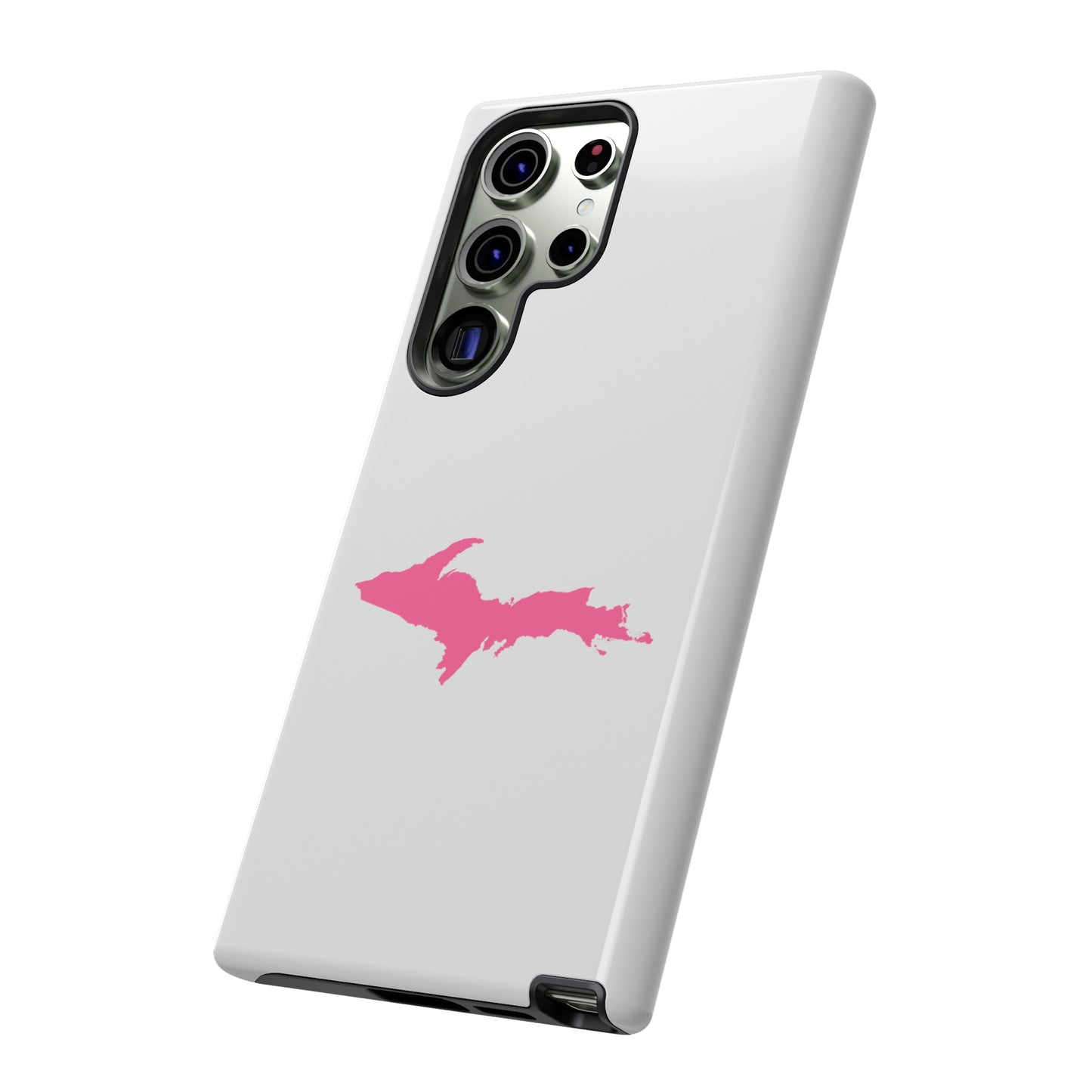 Michigan Upper Peninsula Tough Phone Case (Birch Bark White w/ Pink UP Outline) | Samsung & Pixel Android