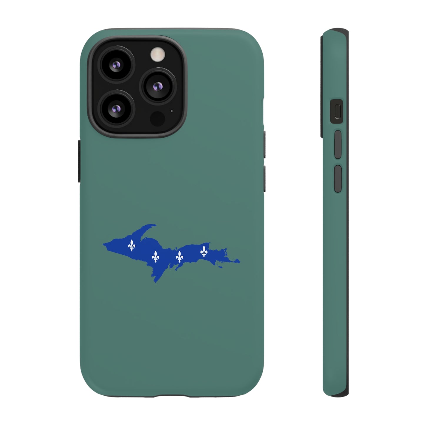 Michigan Upper Peninsula Tough Phone Case (Copper Green w/ UP Quebec Flag Outline) | Apple iPhone