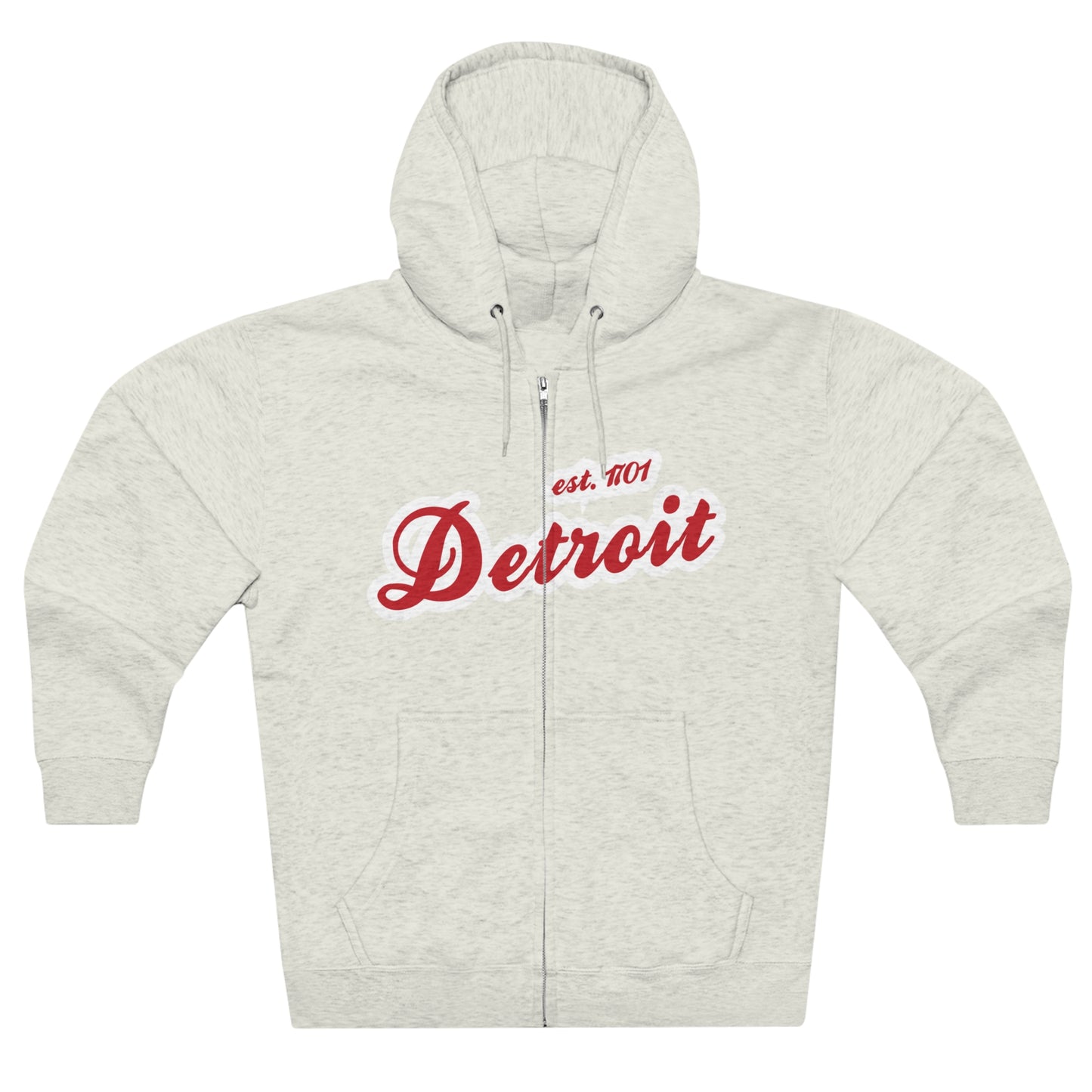 'Detroit EST 1701' Hoodie (Aliform Red Script Font) | Unisex Full Zip