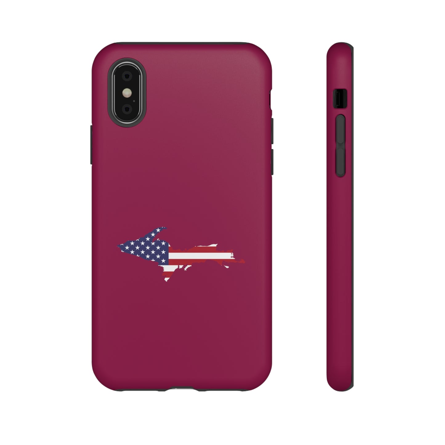 Michigan Upper Peninsula Tough Phone Case (Ruby Red w/ UP USA Flag Outline) | Apple iPhone