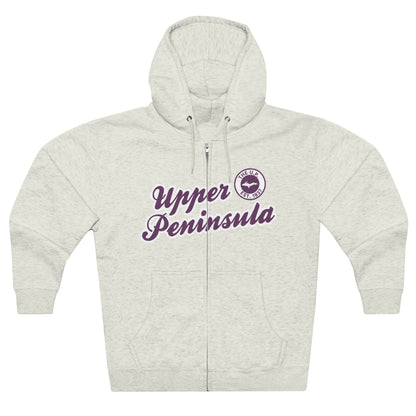 'Upper Peninsula EST 1837' Hoodie (Plum Script Font) | Unisex Full Zip