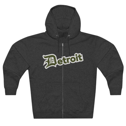 'Detroit' Hoodie (Army Green w/ Old English 'D') | Unisex Full Zip