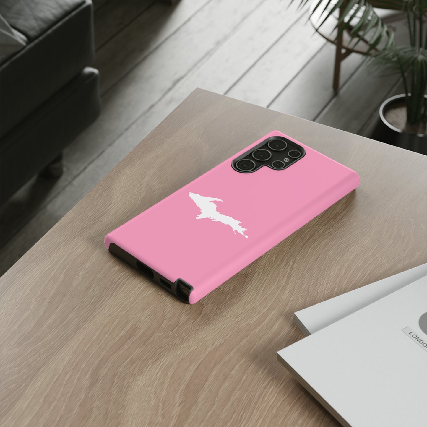 Michigan Upper Peninsula Tough Phone Case ('67 Caddie Pink w/ UP Outline) | Samsung & Pixel Android