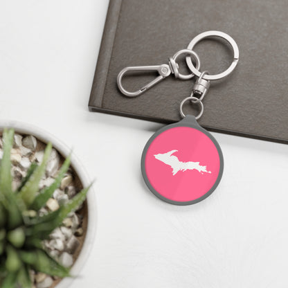 Michigan Upper Peninsula Keyring (w/ UP Outline) | Rhodocrosite Pink