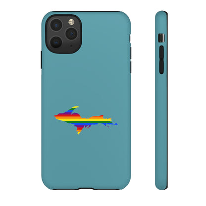 Michigan Upper Peninsula Tough Phone Case (Lake Huron Blue w/ UP Pride Flag Outline) | Apple iPhone