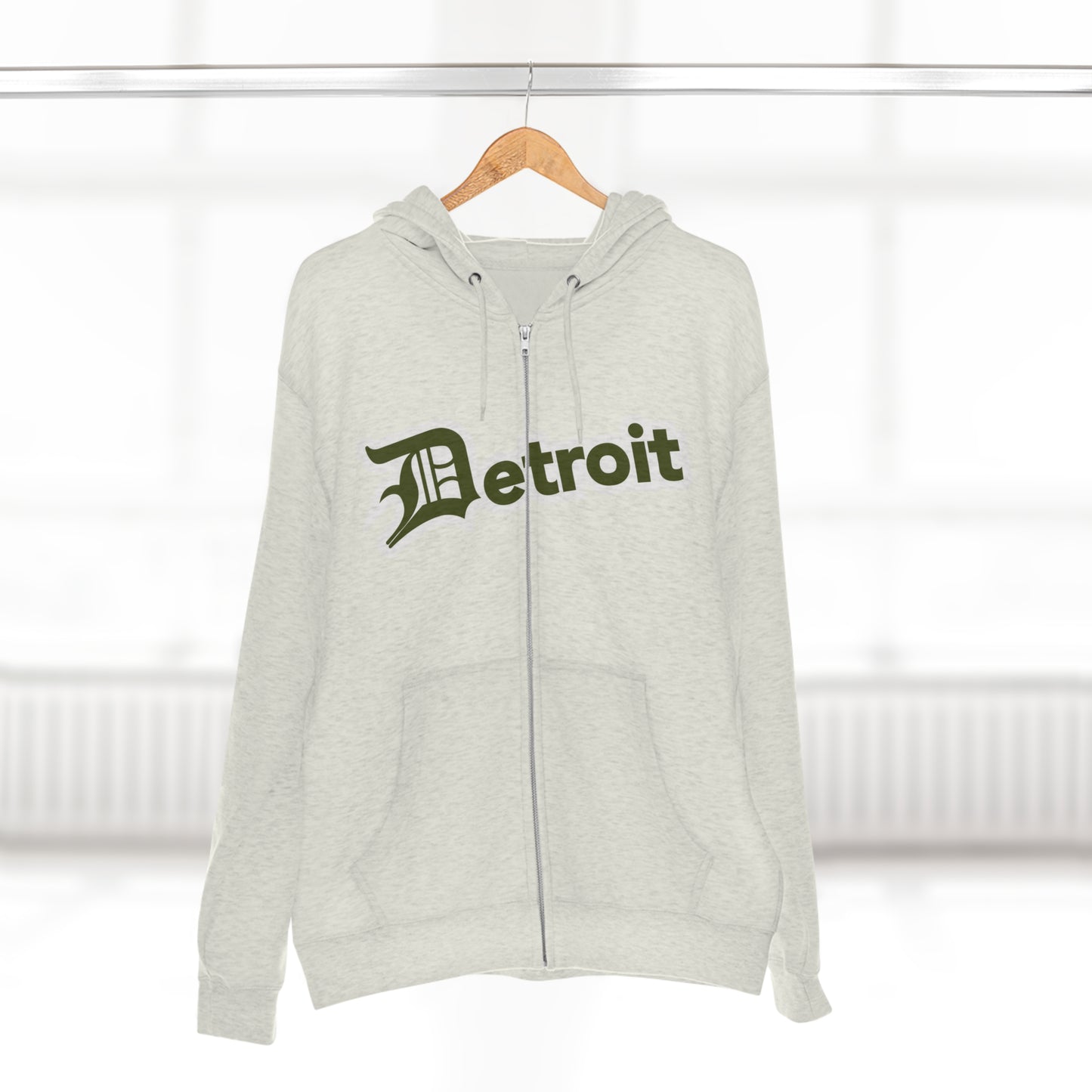 'Detroit' Hoodie (Army Green w/ Old English 'D') | Unisex Full Zip