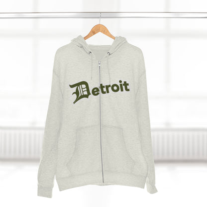 'Detroit' Hoodie (Army Green w/ Old English 'D') | Unisex Full Zip