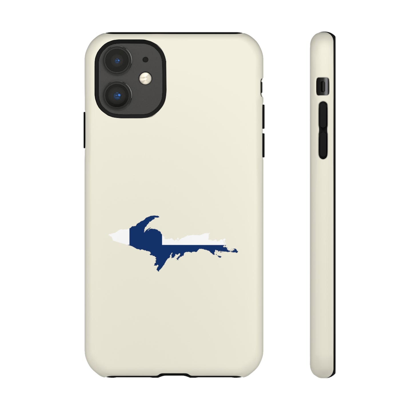 Michigan Upper Peninsula Tough Phone Case (Ivory Color w/ UP Finland Flag Outline) | Apple iPhone