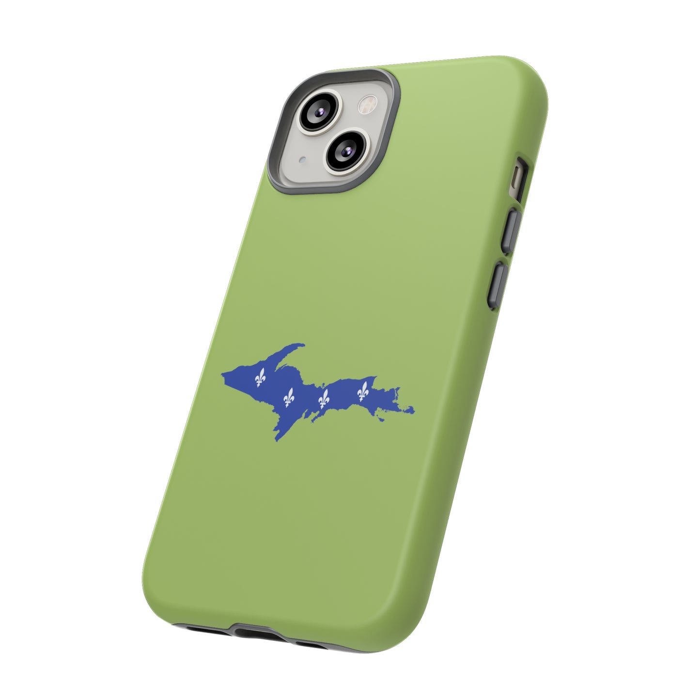 Michigan Upper Peninsula Tough Phone Case (Gooseberry Green w/ UP Quebec Flag Outline) | Apple iPhone