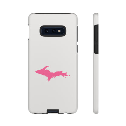 Michigan Upper Peninsula Tough Phone Case (Birch Bark White w/ Pink UP Outline) | Samsung & Pixel Android