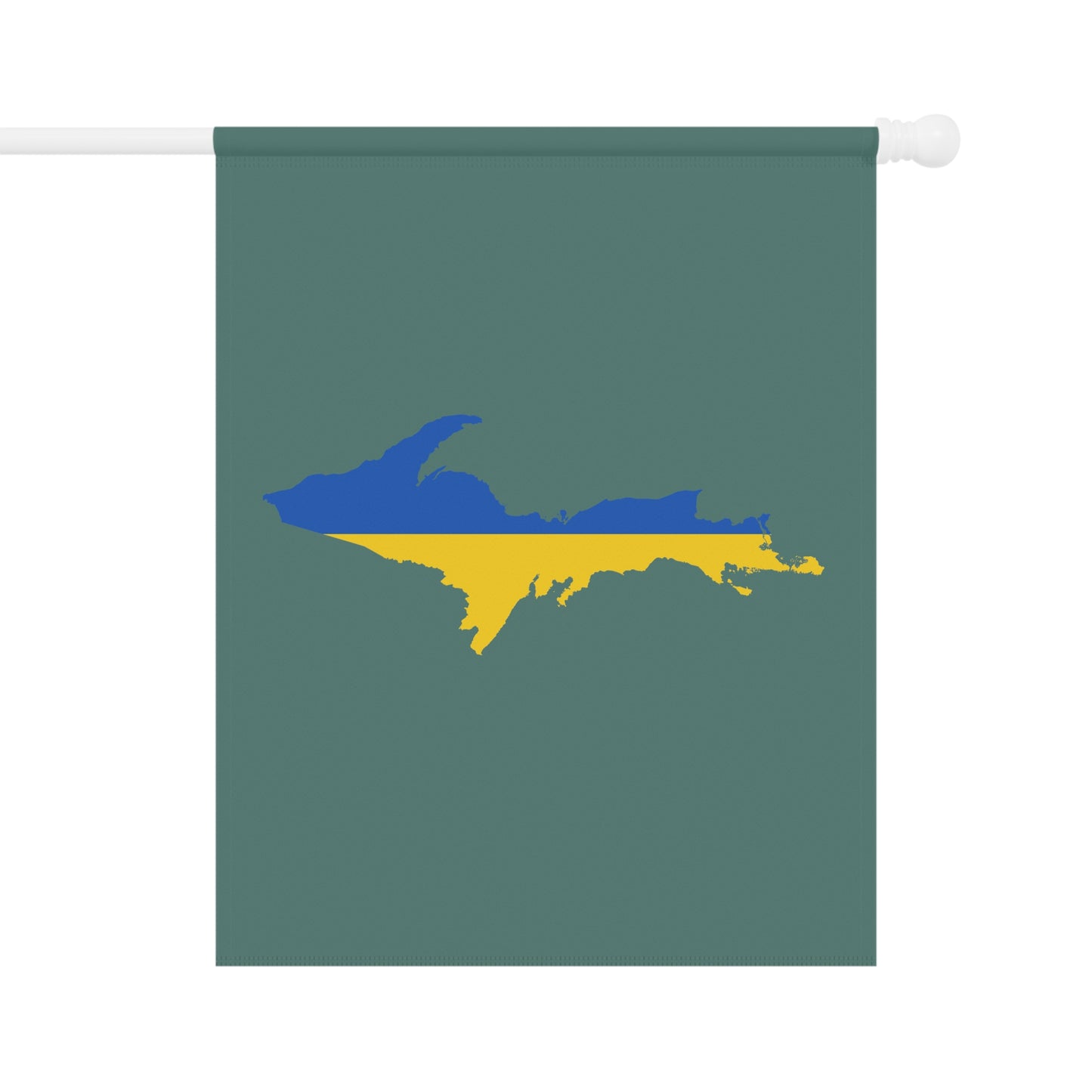 Michigan Upper Peninsula Home & Garden Flag (w/ UP Ukraine Flag) | Copper Green