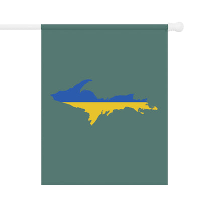 Michigan Upper Peninsula Home & Garden Flag (w/ UP Ukraine Flag) | Copper Green