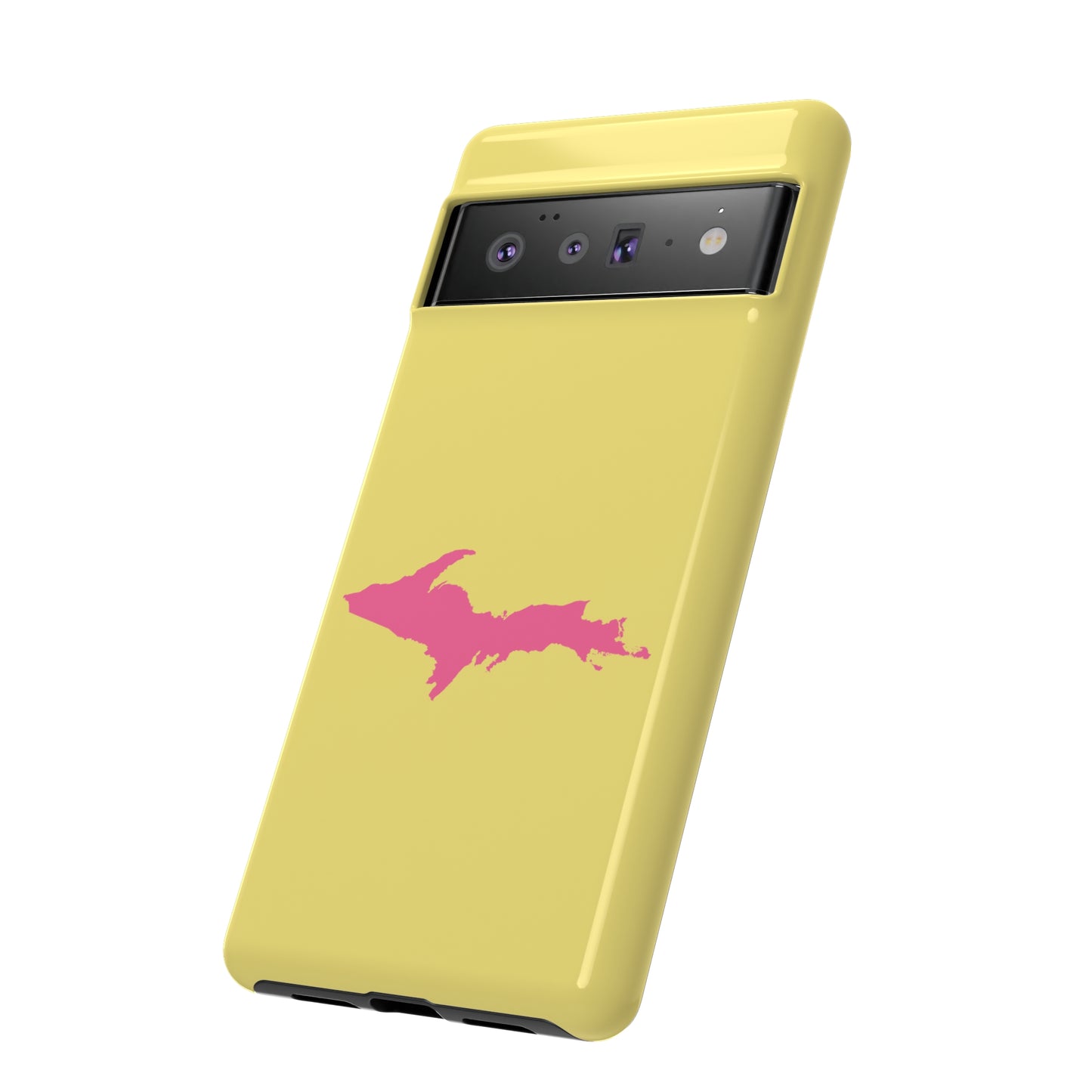 Michigan Upper Peninsula Tough Phone Case (Yellow Cherry Color w/ Pink UP Outline) | Samsung & Pixel Android