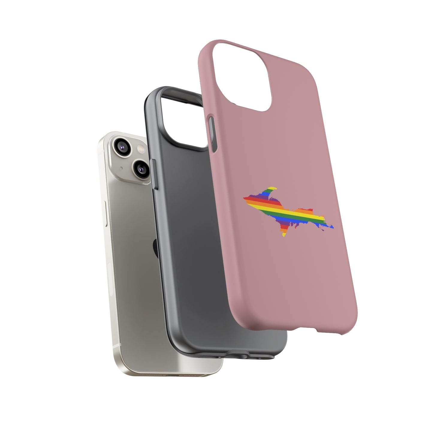 Michigan Upper Peninsula Tough Phone Case (Cherry Blossom Pink w/ UP Pride Flag Outline) | Apple iPhone