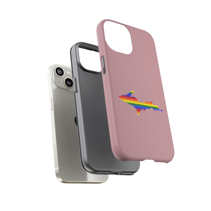 Michigan Upper Peninsula Tough Phone Case (Cherry Blossom Pink w/ UP Pride Flag Outline) | Apple iPhone