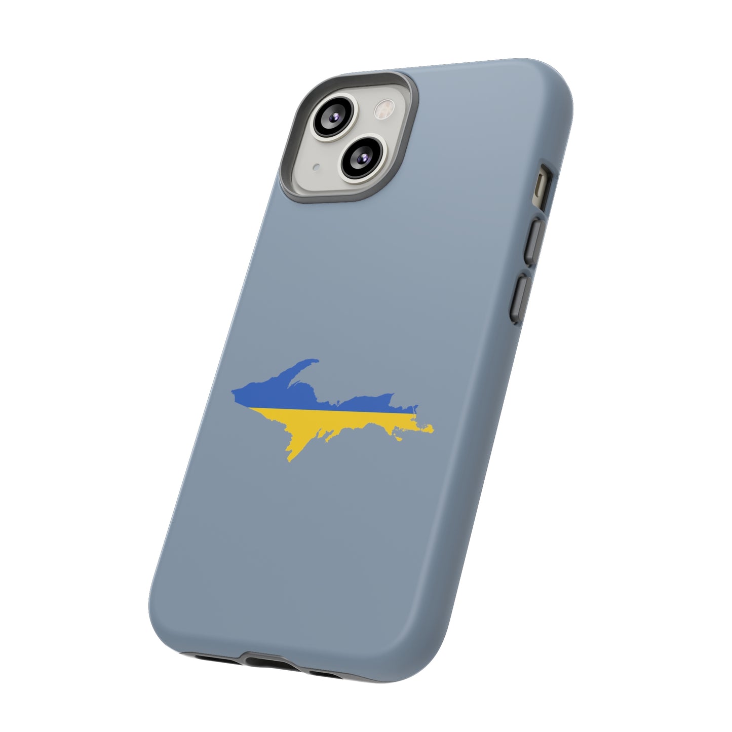 Michigan Upper Peninsula Tough Phone Case (B-24 Liberator Grey w/ UP Ukraine Flag Outline) | Apple iPhone