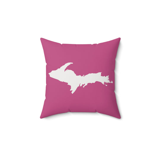 Michigan Upper Peninsula Accent Pillow (w/ UP Outline) | Apple Blossom Pink