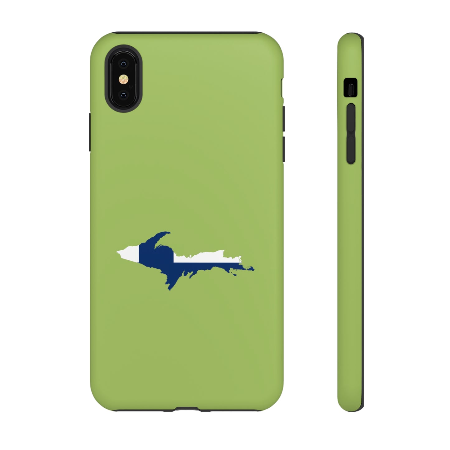 Michigan Upper Peninsula Tough Phone Case (Gooseberry Green w/ UP Finland Flag Outline) | Apple iPhone