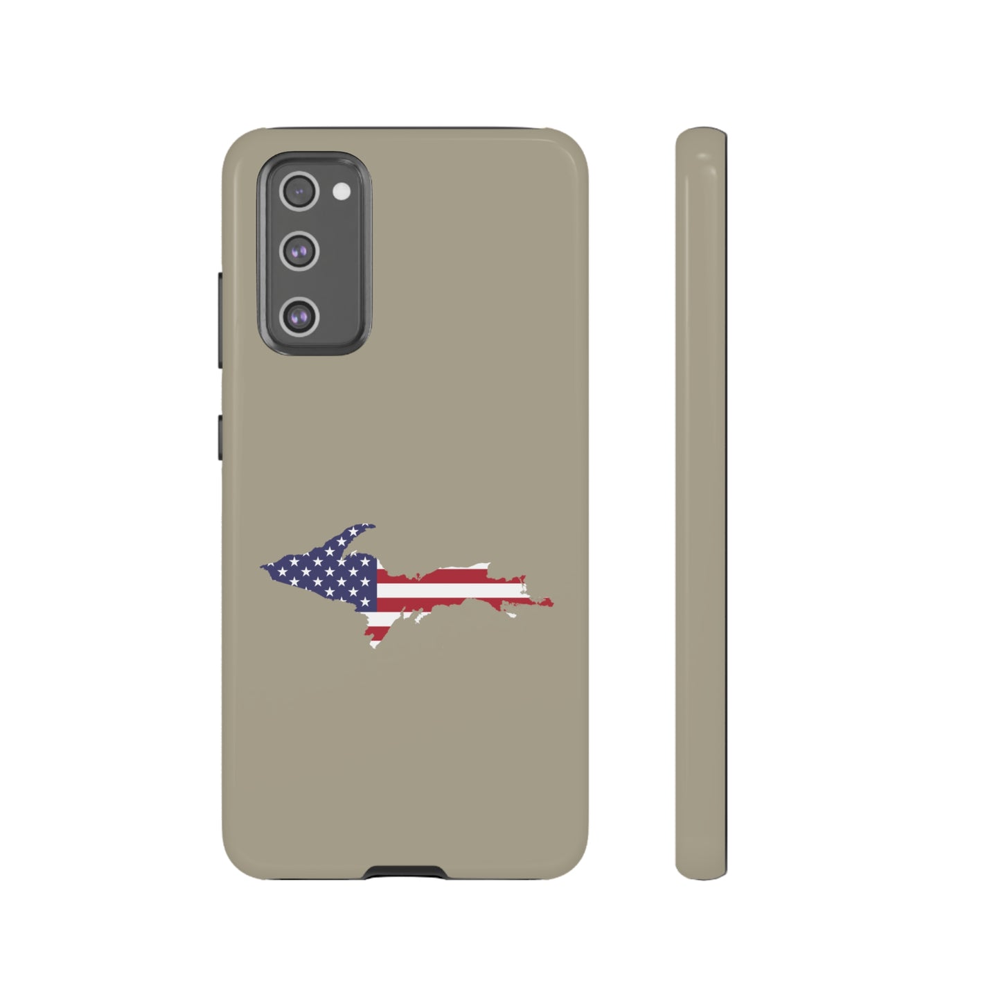 Michigan Upper Peninsula Tough Phone Case (Petoskey Stone Beige w/ UP USA Flag Outline) | Samsung & Pixel Android