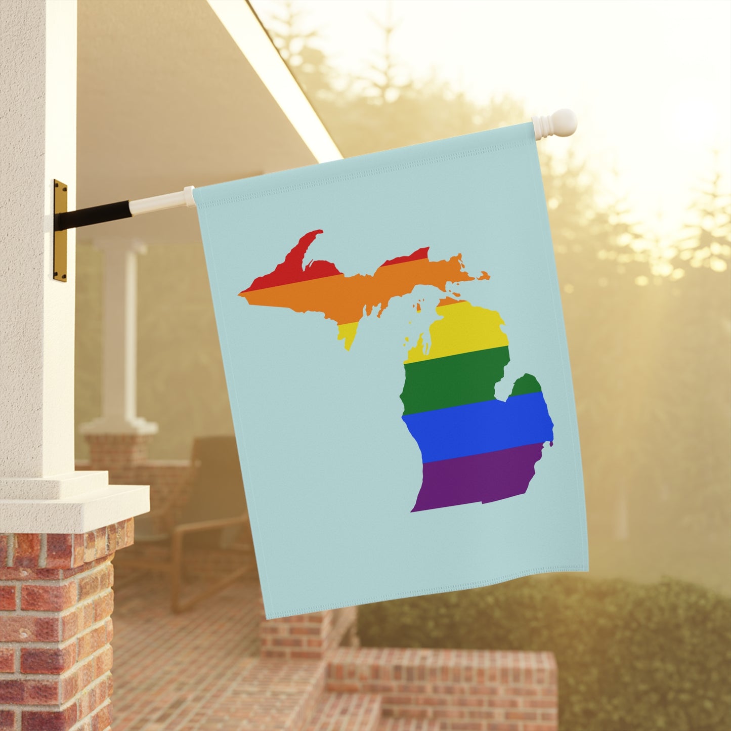 Michigan Rainbow Pride Home & Garden Flag (w/ MI Outline) | Cyan