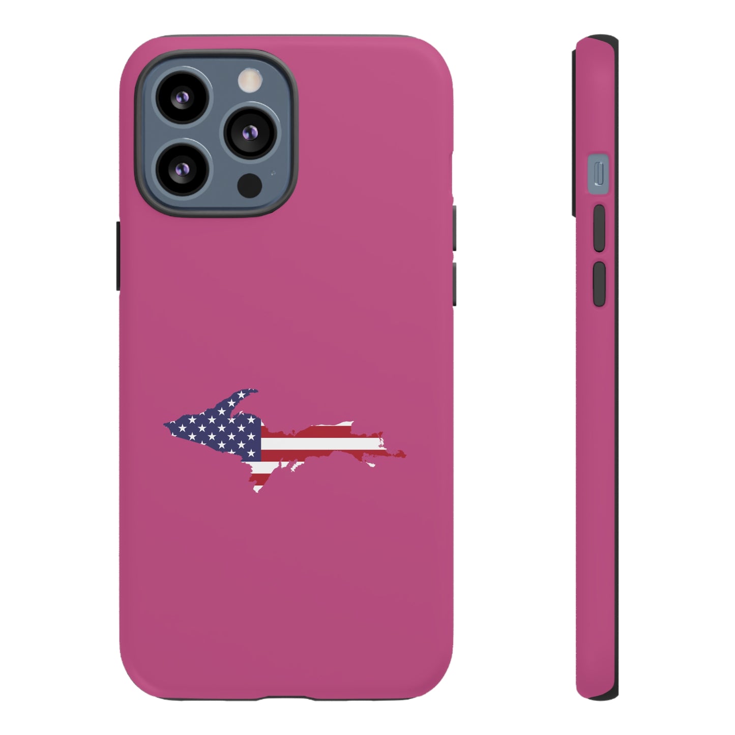 Michigan Upper Peninsula Tough Phone Case (Apple Blossom Pink w/ UP USA Flag Outline) | Apple iPhone