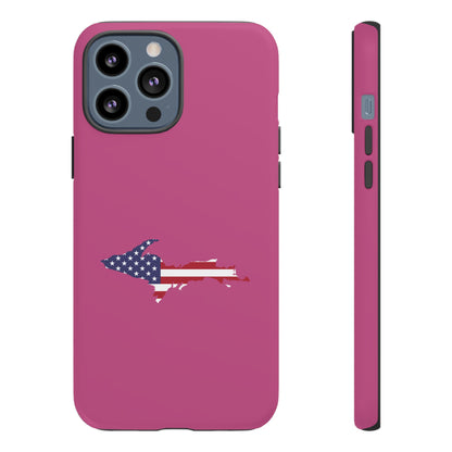 Michigan Upper Peninsula Tough Phone Case (Apple Blossom Pink w/ UP USA Flag Outline) | Apple iPhone