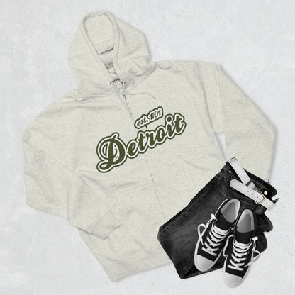 'Detroit EST 1701' Hoodie (Army Green Script Font) | Unisex Full Zip