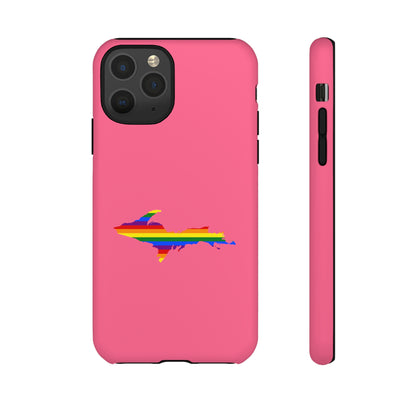 Michigan Upper Peninsula Tough Phone Case (Rhodochrosite Pink w/ UP Pride Flag Outline) | Apple iPhone