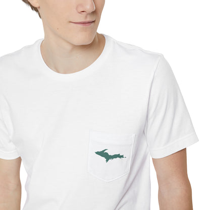 Michigan Upper Peninsula Pocket T-Shirt (w/ Copper Green UP Outline) | Unisex Standard