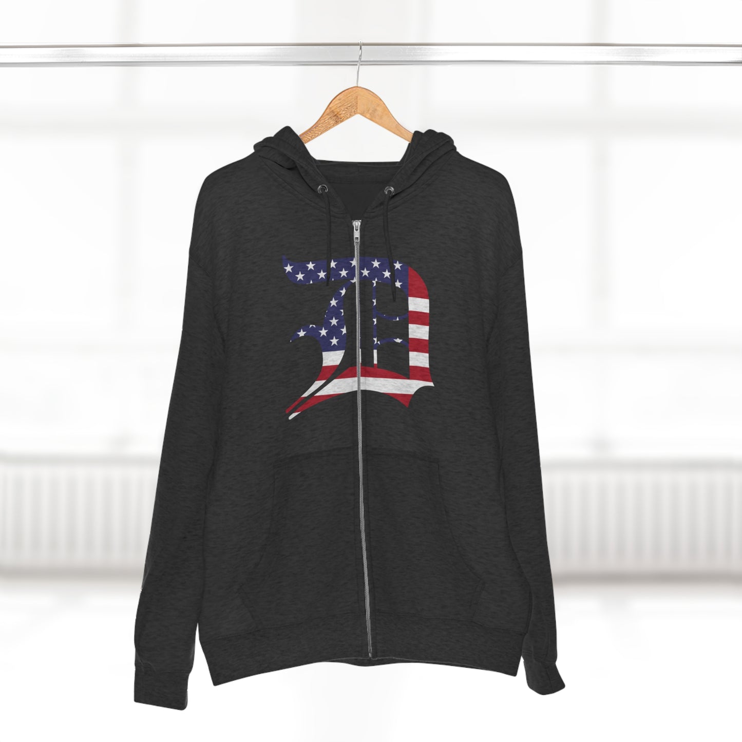 Detroit 'Old English D' Hoodie (Full-Body Patriotic Edition) | Unisex Full Zip