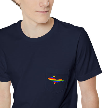 Michigan Upper Peninsula Pocket T-Shirt (w/ UP Rainbow Pride Flag) | Unisex Standard