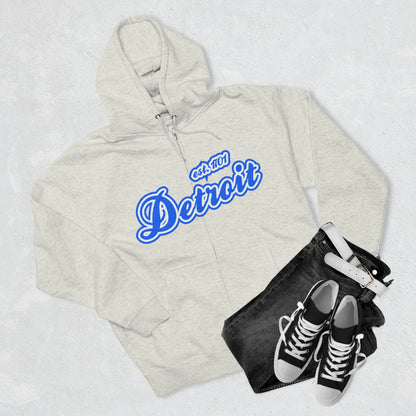 'Detroit EST 1701' Hoodie (Motor Town Blue Script Font) | Unisex Full Zip